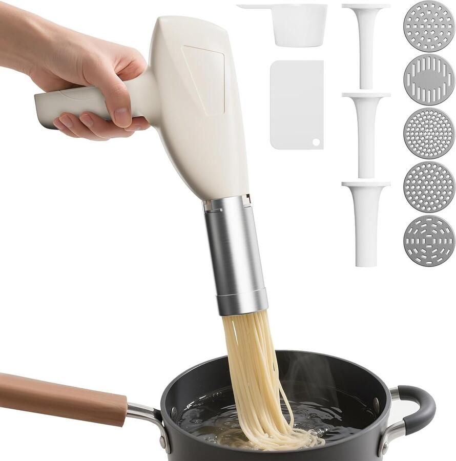 Draagbare Elektrische Pastamaker met 5 Mallen voor Verse Spaghetti en Noodles Oplaadbare 2000 mAh Capaciteit
