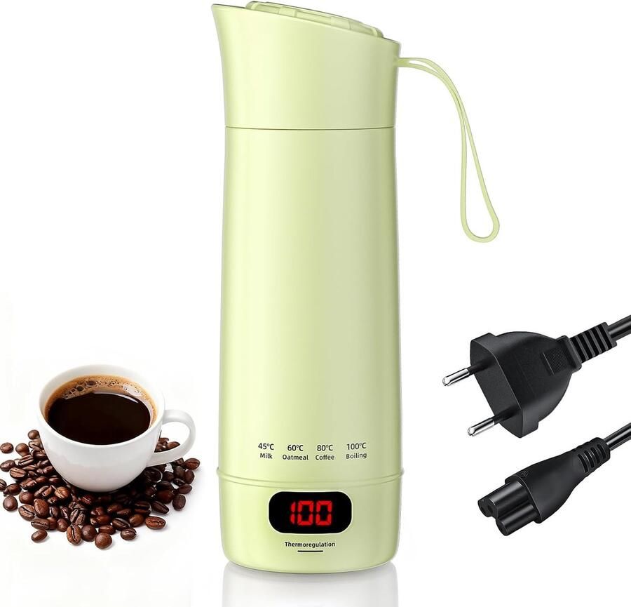 Draagbare elektrische reiswaterkoker 400ml 300W mini waterkoker met 4 temperatuurinstellingen 3-in-1 multifunctioneel binnenvoering van 304 roestvrij staal automatische uitschakeling en droogloopbeveiliging groen