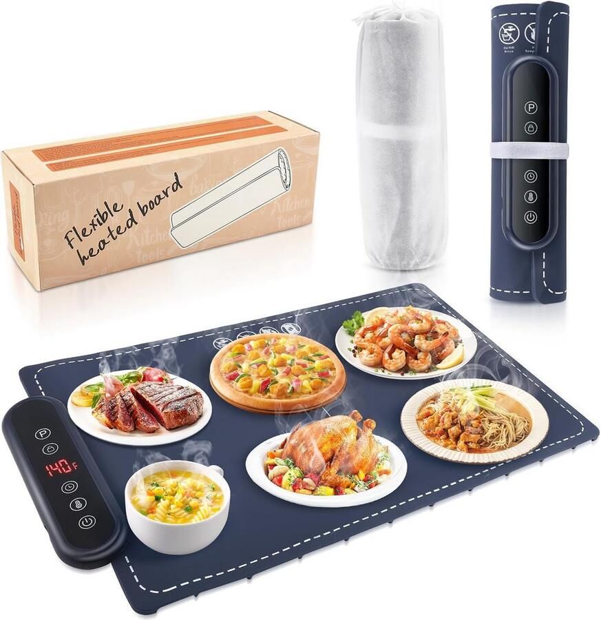 Draagbare Elektrische Warmhoudplaat met 6 Warmtestanden (50-100°C) en Timer Opvouwbare Voedselwarmer