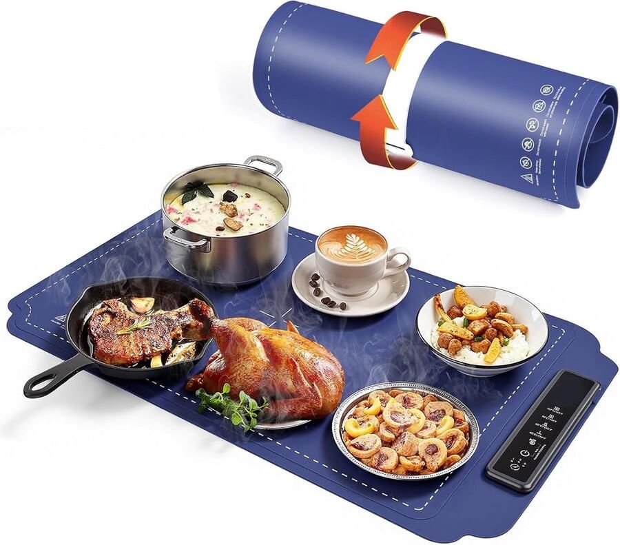 Draagbare Elektrische Warmhoudplaat Siliconen Opvouwbaar Buffet Warmer met Instelbare Temperatuur