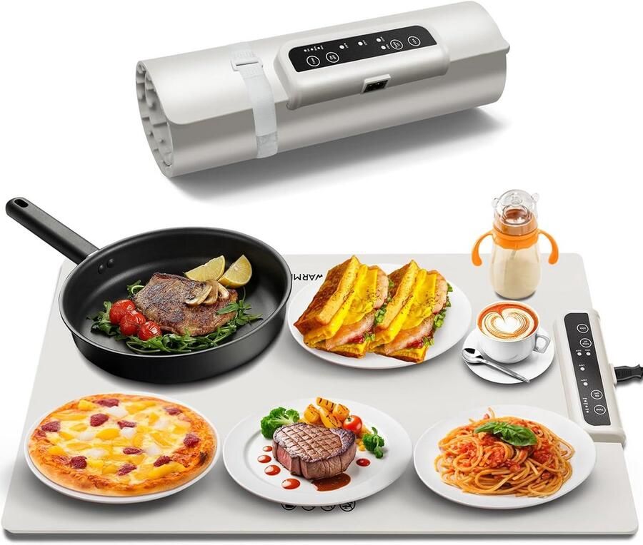 Draagbare Elektrische Warming Tray Vouwbaar Siliconen Opwarmapparaat met Regelbare Temperatuur voor Gerechten Melk & Wijn