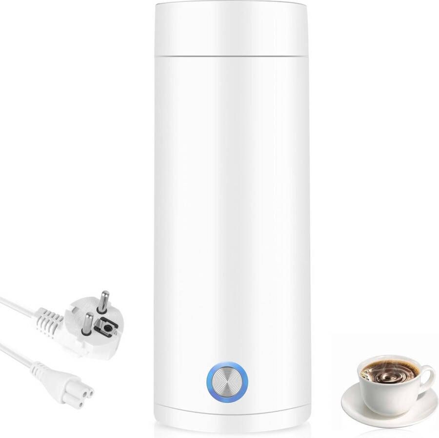 Draagbare elektrische waterkoker 3-in-1 Mini thermoskan met roestvrijstalen voering droogbescherming en scheidbare netkabel 350 ml wit