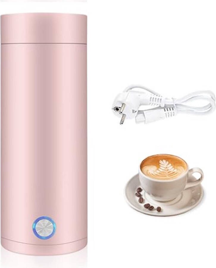 Draagbare elektrische waterkoker 400 ml Mini thermoskan met automatische uitschakeling Reiswaterkoker voor melk en koffie Roze