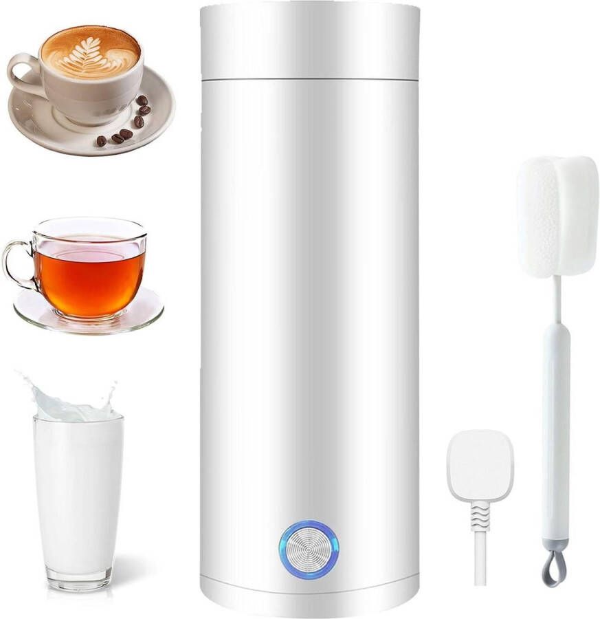 Draagbare elektrische waterkoker 400 ml reiswaterkoker met reinigingsborstel automatische uitschakeling voor werk reizen kamperen wit
