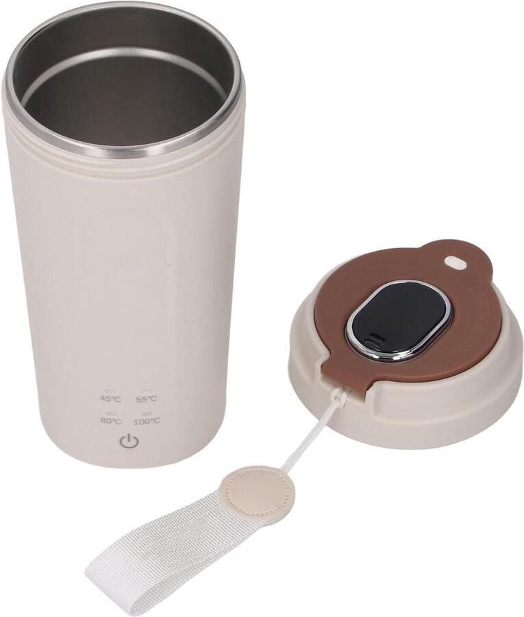 Draagbare Elektrische Waterkoker 450ml met 4 Temperatuurstanden Digitaal Display en USB-C – Reiswaterkoker met 304 RVS Binnenkant en Dubbele Wand Inclusief Accessoires