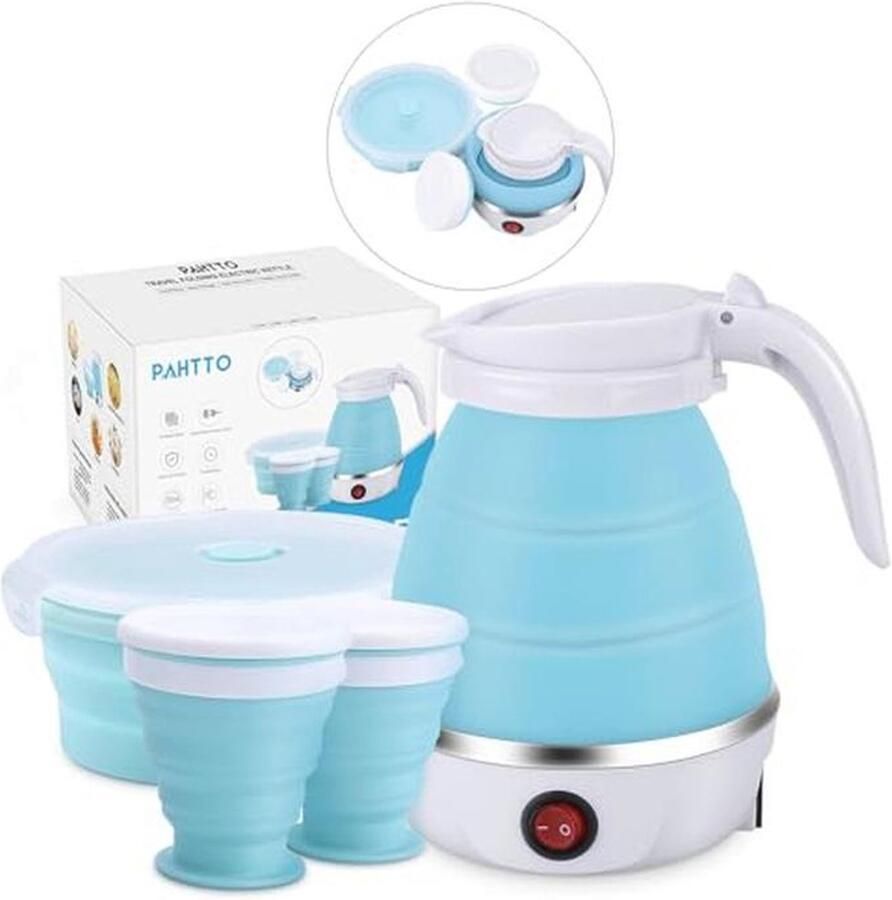 Draagbare Elektrische Waterkoker 600 ml met Opvouwbare Mok en Kom Reisvriendelijk BPA-vrij Snel Koken Ideaal voor Kamperen en Reizen