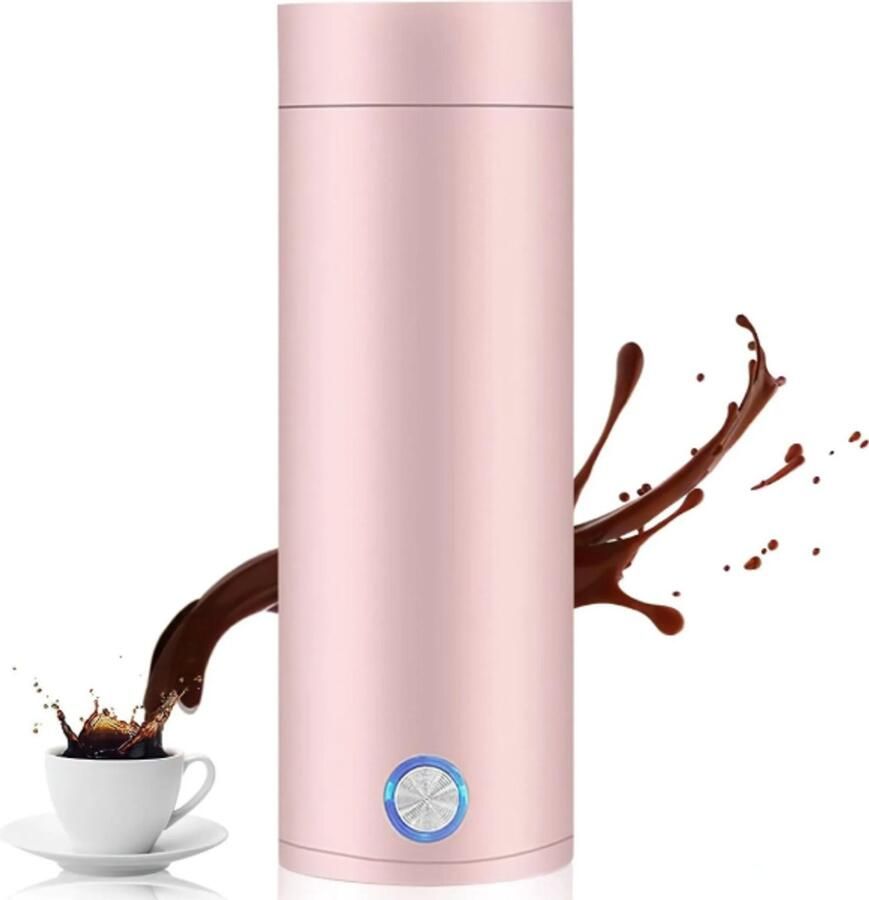 Draagbare elektrische waterkoker – kookt water snel in 5 minuten inhoud 400 ml. Elektrische reiswaterkoker van roestvrij staal – roze