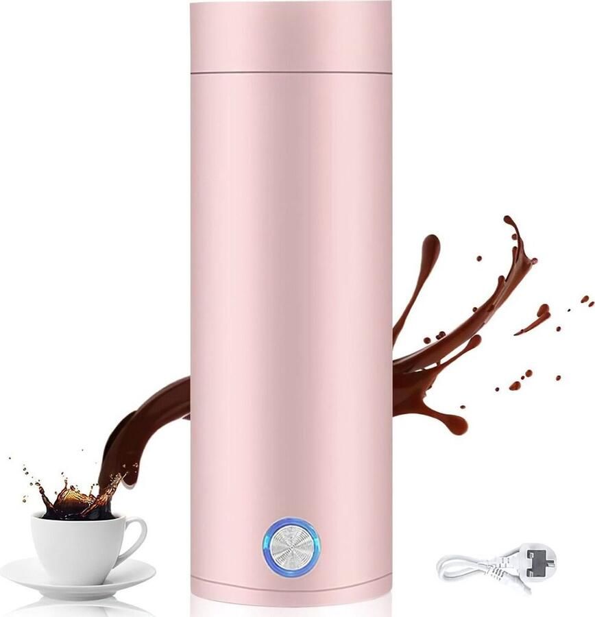 Draagbare elektrische waterkoker – kookt water snel in 5 minuten inhoud 400 ml. Elektrische reiswaterkoker van roestvrij staal met flessenveilige verwarming; geschikt voor het zetten van thee koffie en babyvoeding – roze