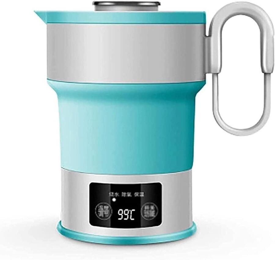 Draagbare Elektrische Waterkoker Reis Waterkoker Opvouwbaar Snel Water Koken Touchscreen Temperatuurregeling 0.6 Liter Blauw