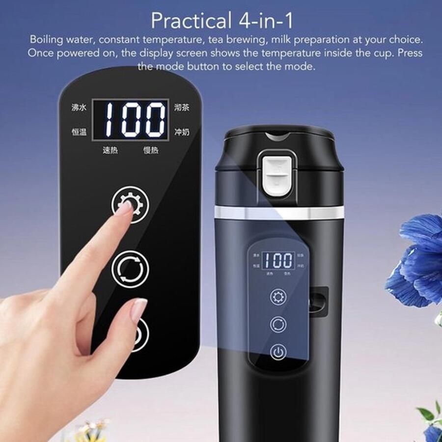 Draagbare elektrische waterkoker van 500 ml met lekvrij deksel geschikt voor 12V en 24V in auto en vrachtwagen ideaal voor snel en veilig water koken onderweg - Foto 2