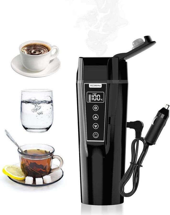 Draagbare Elektrische Waterkoker voor Auto Zwart 450 ml Met Instelbare Temperatuur Voor Reizen