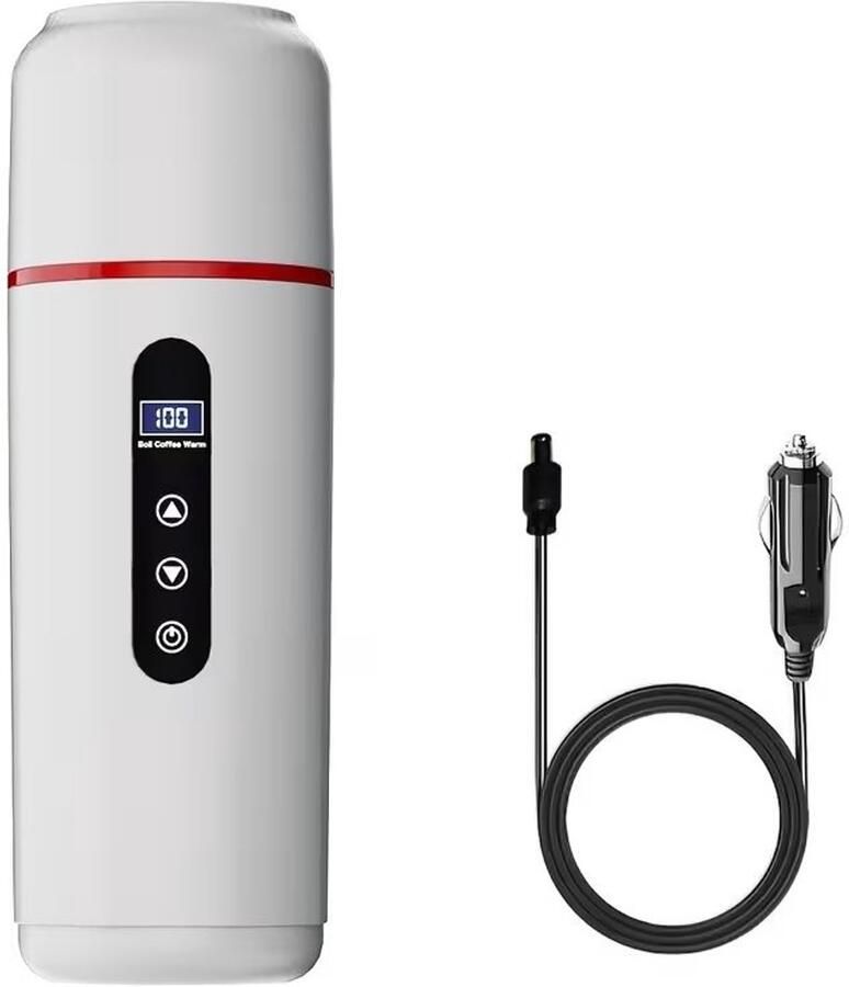 Draagbare elektrische waterkoker voor de auto 12V 24V 500ml 304 RVS temperatuurinstelbaar 30-100°C-Wit