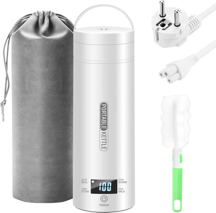 Draagbare Elektrische Waterkoker voor op Reis Mini Waterkoker 500 ml 4 Temperatuurinstellingen Roestvrij Staal