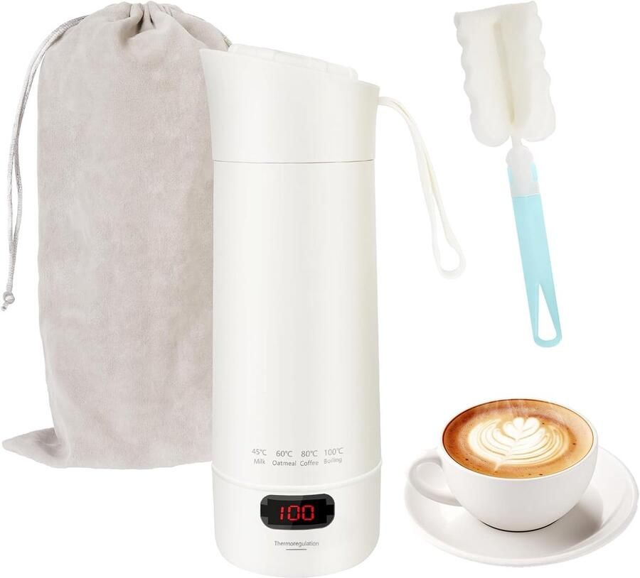 Draagbare elektrische waterkoker voor snel koken 400 ml mini reisketel 304 roestvrij staal BPA-vrij temperatuurinstelling en automatische uitschakeling voor thee en koffie