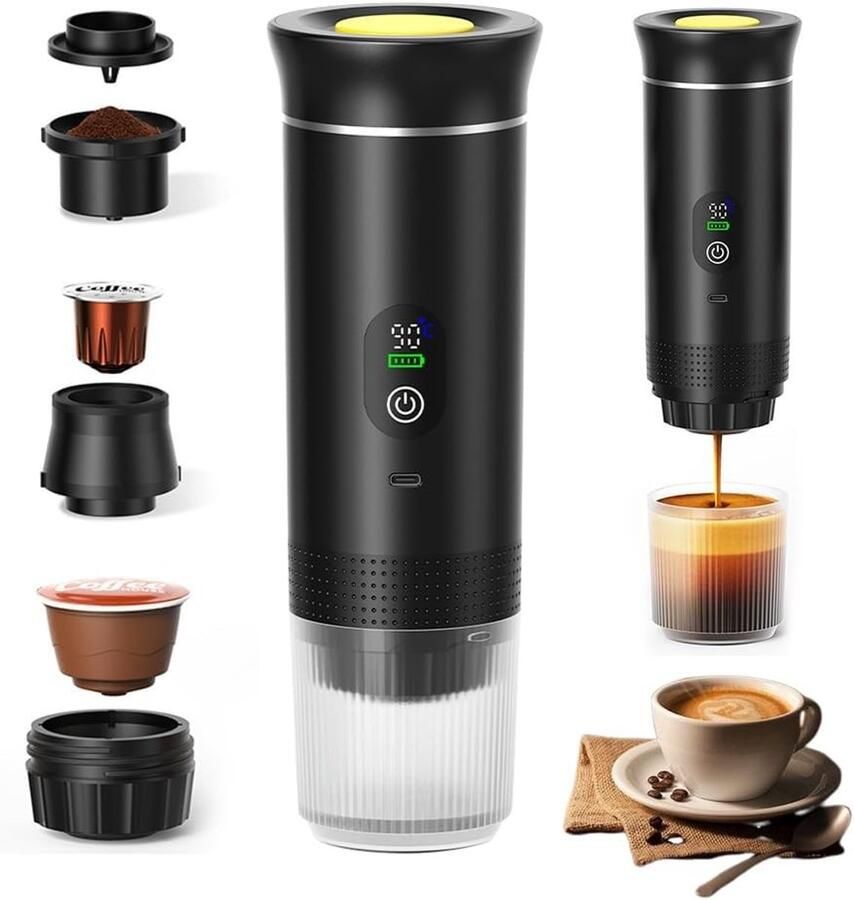 Draagbare Espresso Machine voor Reizen 3-in-1 Koffiemaker met 20 Bar USB-C Ideaal voor Camping Hiking en Kantoorgebruik met Compatibiliteit voor Gemalen Koffie en Capsules