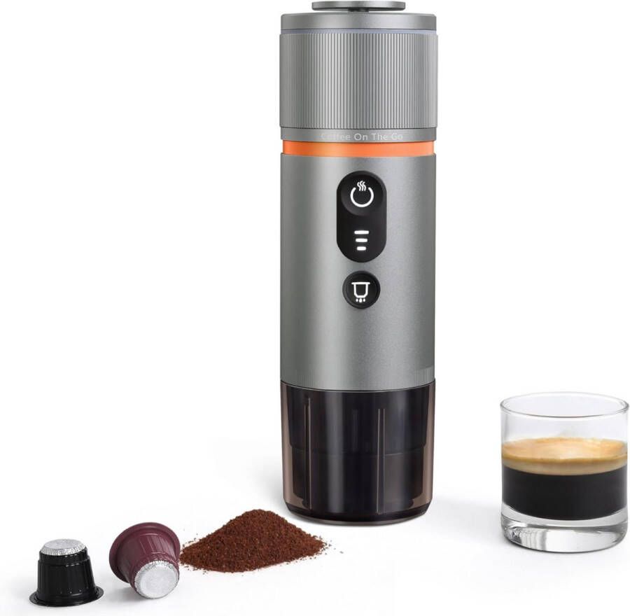 Draagbare Espressomachine 12V Capsules Oplaadbaar 3 min Opwarming Camping & Reizen Zilver