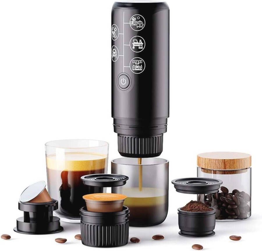 Draagbare espressomachine 12V Oplaadbare 3-in-1 koffiezetapparaat voor op reis Compatibel met NS en DG capsules