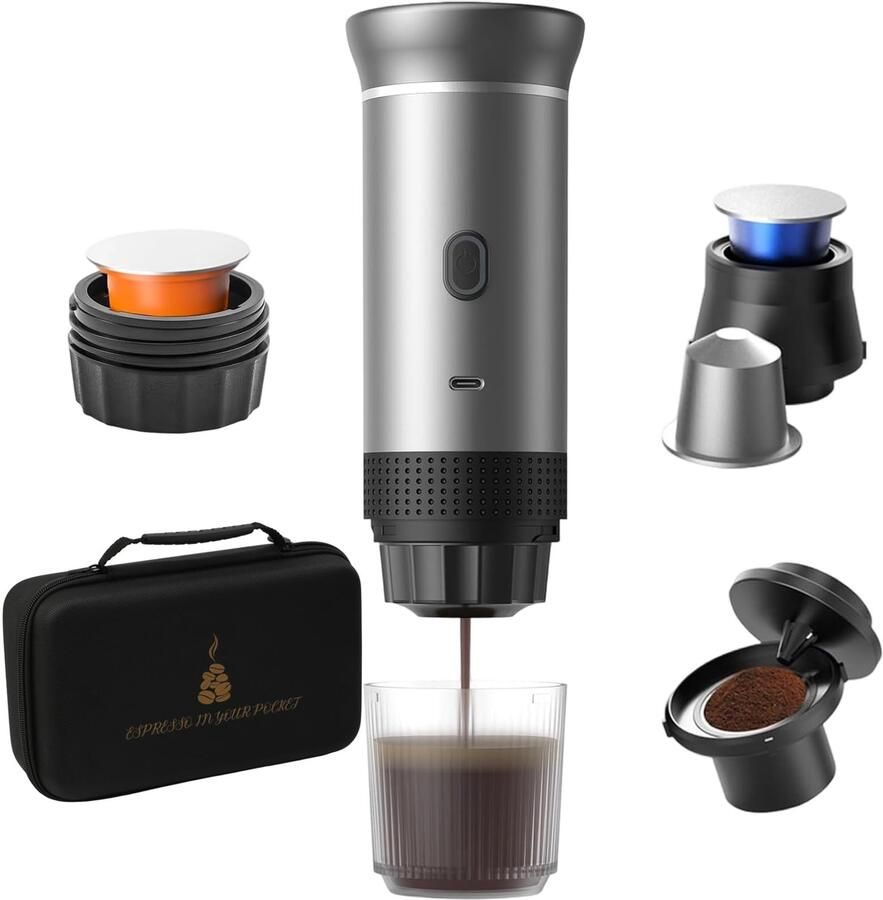Draagbare espressomachine 15 bar USB-oplaadbaar koffiezetapparaat compatibel met Nespresso-capsules en gemalen koffie snel opwarmen voor kamperen reizen kantoor