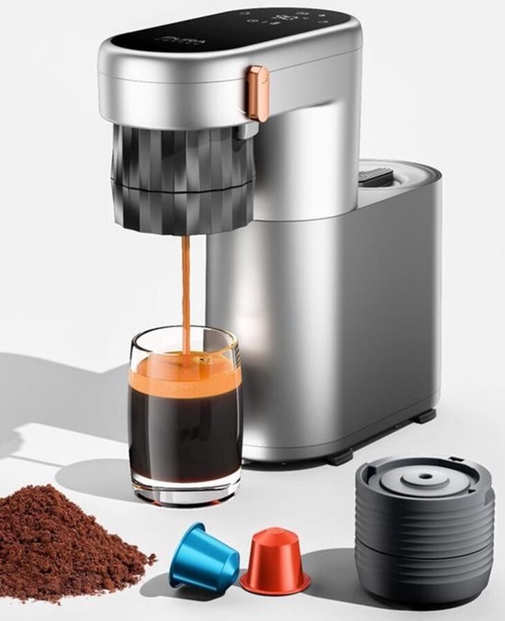 Draagbare Espressomachine 20 Bar 1200 Watt Vermogen 180 ml Inhoud Acrylonitrilbutadieenstyreen Materiaal Grijs Kleur Voor Reizen En Kamperen