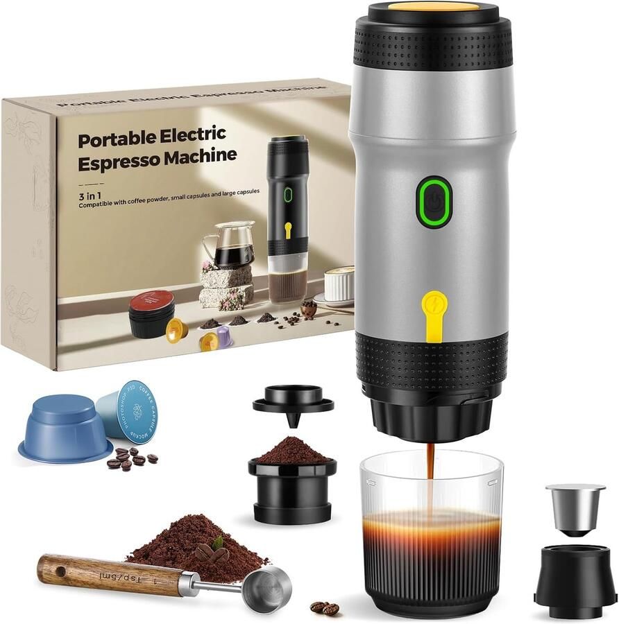 Draagbare Espressomachine 20 Bar 3-in-1 Koffiezetapparaat voor Koffiepoeder en Capsules 7500mAh Accu USB en Auto Opladen