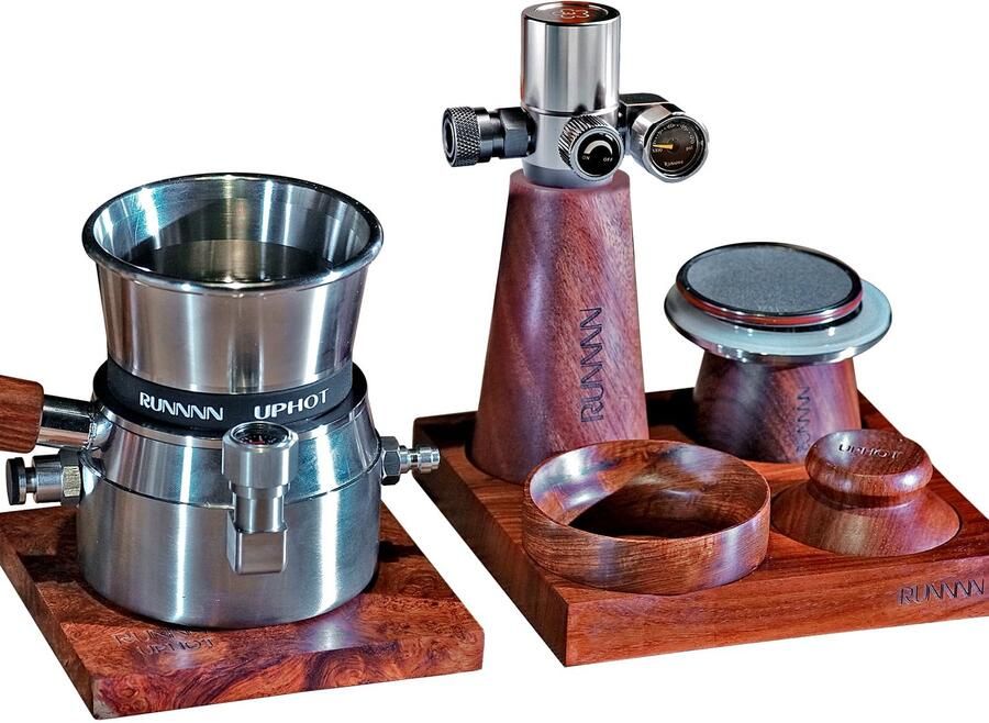 Draagbare espressomachine 8-in-1 9 bar pneumatisch handmatige no-power espressomachine roestvrij staal compact voor reizen kamperen buiten (zilver R-H-ComboSet-8)