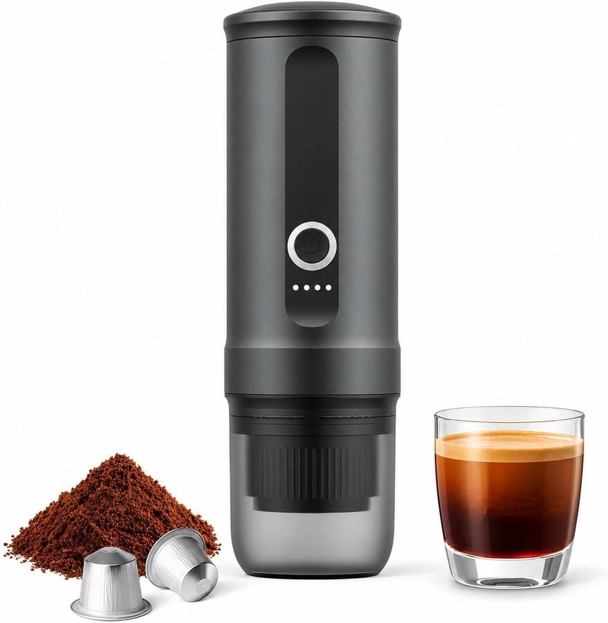 Draagbare espressomachine 80 ml – zelfverwarmend – 20 bar – USB-C oplaadbaar – voor koffie en capsules