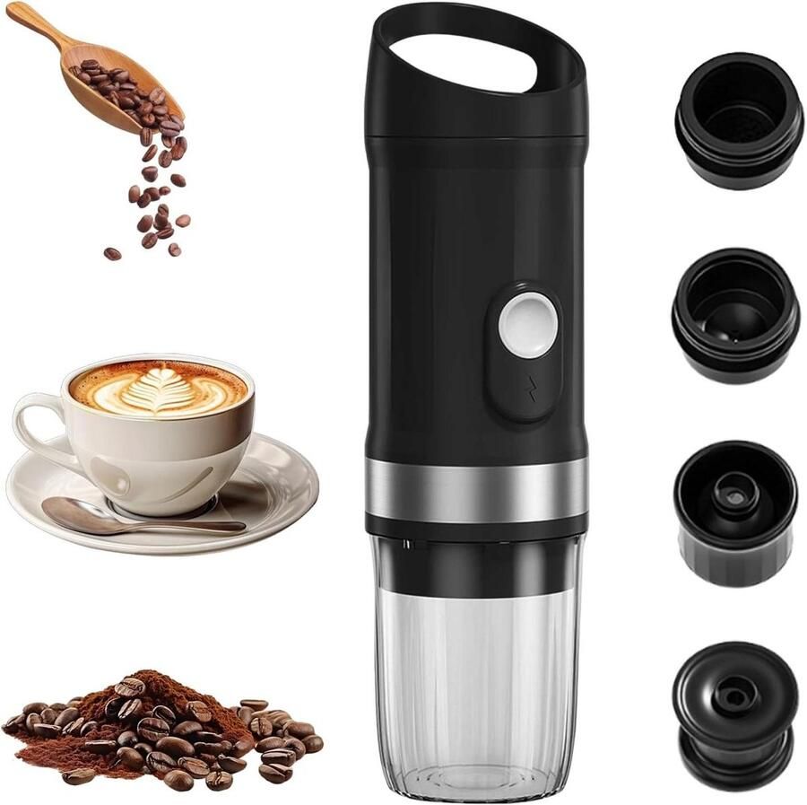 Draagbare espressomachine Elektrische koffiemaker Onderweg koffie zetten Zelfverwarmend 20 bar 80 ml Zwart