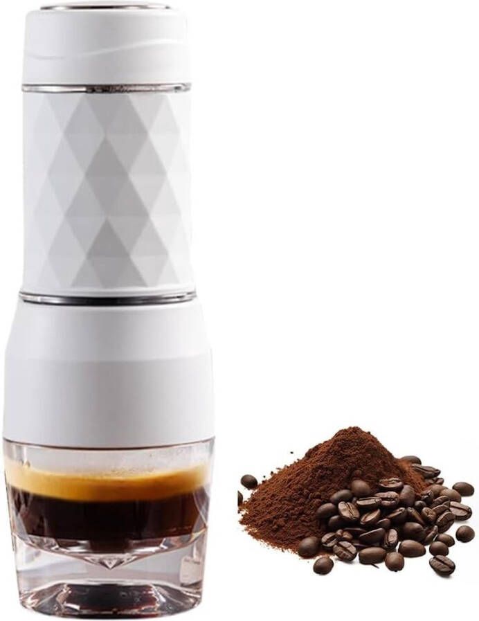 Draagbare espressomachine geschikt voor capsules en gemalen koffie handmatig bedienbaar reiskoffiezetapparaat minikoffiezetapparaat klein draagbaar koffiezetapparaat voor kamperen wit reizen