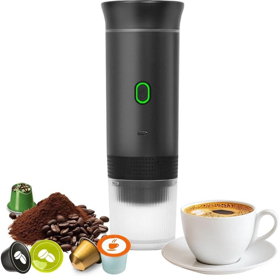 Draagbare Espressomachine Koffiezetapparaat Koffie Maken 3-in-1 Functionaliteit 9 x 27 x 9 cm Zwart