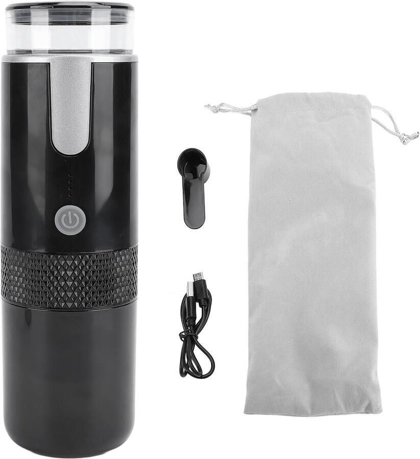 Draagbare Espressomachine Mini Koffiezetapparaat Kamperen Reizen Kantoor Zelfverwarmend Batterij 26x9x9 CM Zwart