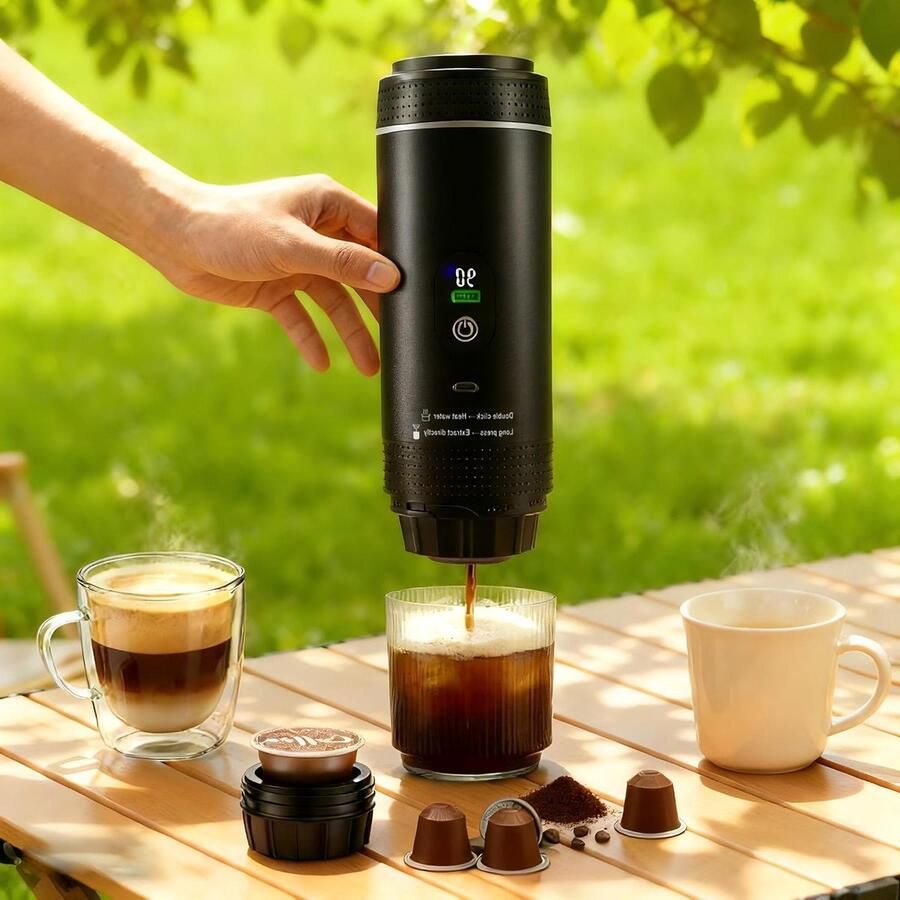 Draagbare Espressomachine Mini Koffiezetter Koffie Onderweg Geïntegreerd Verwarmingssysteem 25 cm Hoog Zwart