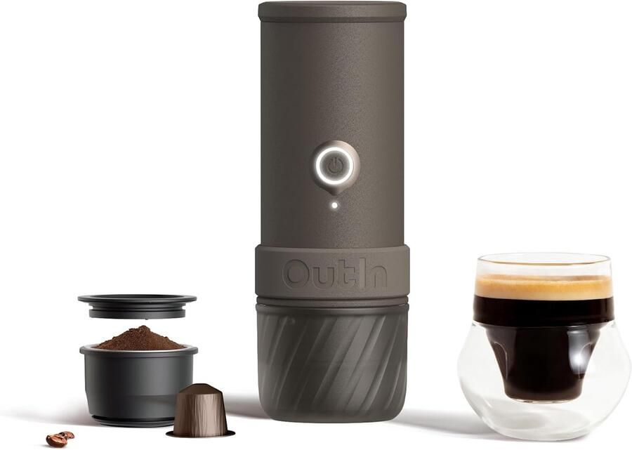 Draagbare Espressomachine Mini Koffiezetter Reizen Kamperen Zelfverwarmend USB-C Compact Formaat Tundra Bruin