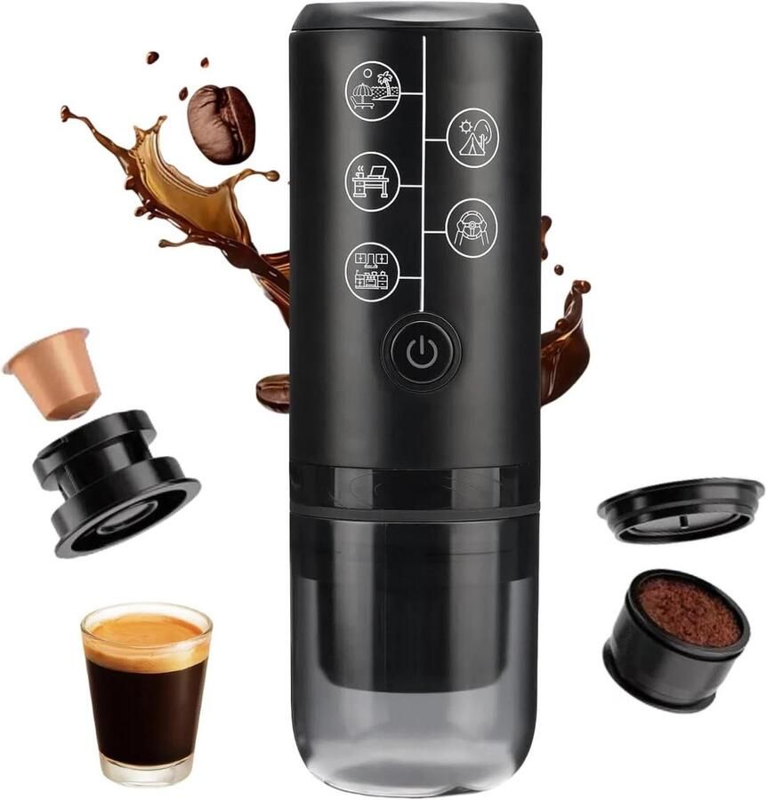 Draagbare Espressomachine Reis Koffiezetapparaat Koffie Zetten Onderweg 17 Bar Druk 120 ml Zwart