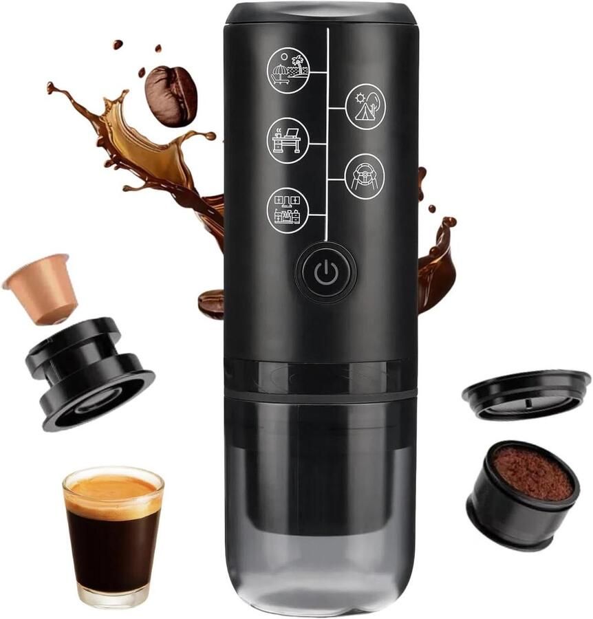 Draagbare Espressomachine Reis Koffiezetapparaat Koffie Zetten Onderweg 17 Bar Druk 120 ml Zwart