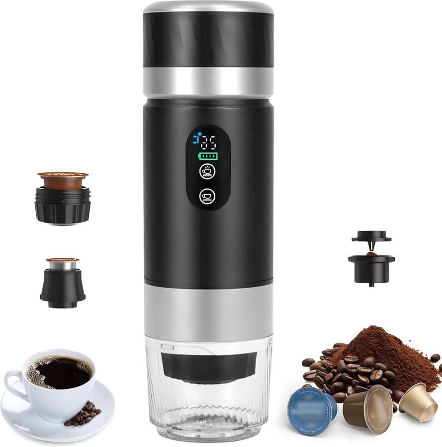 Draagbare espressomachine Koffiezetapparaat elektrisch Koffie zetten onderweg 3-in-1 compatibel 80 ml tank Zwart