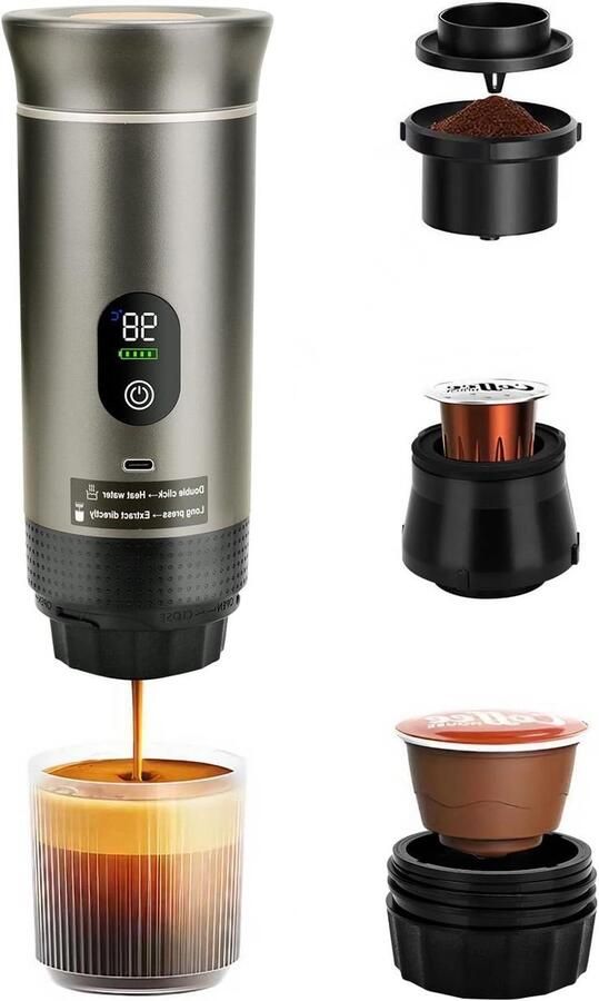 Draagbare Espressomachine Reis Koffiezetter Koffie Onderweg Volautomatisch 1 stuks Zilver