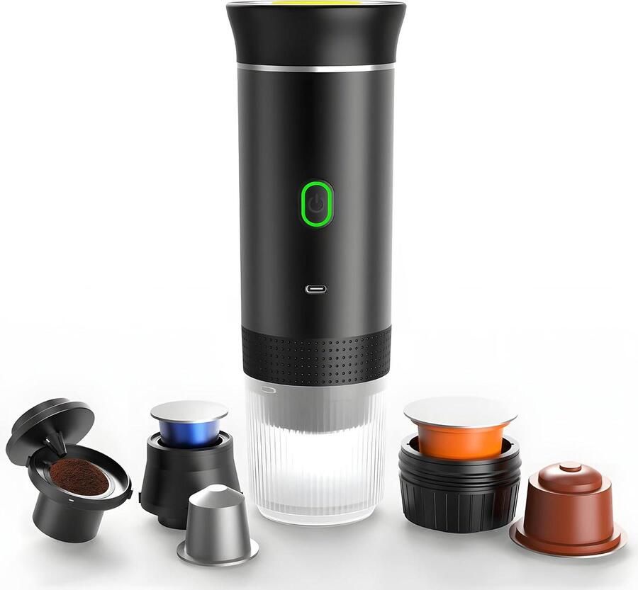 Draagbare Espressomachine Reis Koffiezetter Onderweg Koffie Maken Grond & Capsules 60 ml Zwart