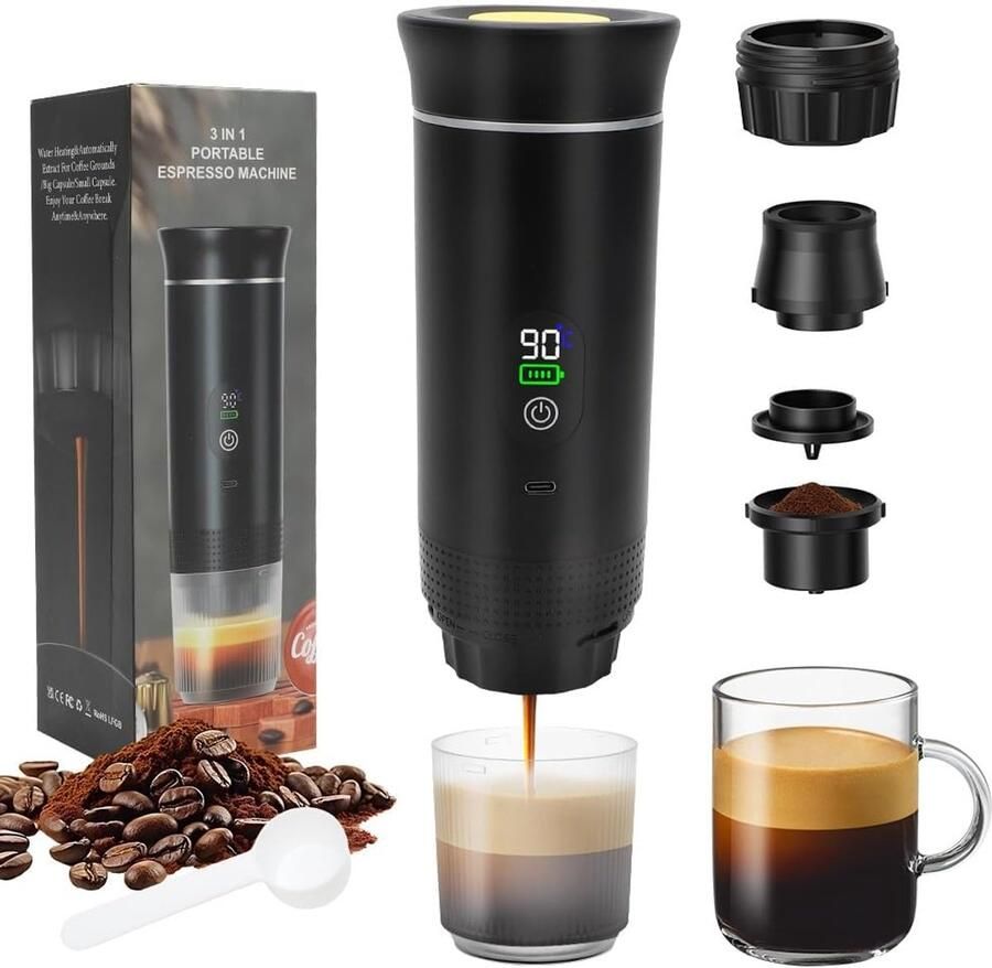 Draagbare espressomachine voor onderweg Zelfverwarmend USB en autolader Perfect voor camping en reizen