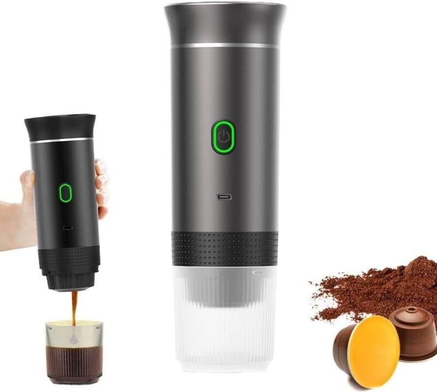 Draagbare espressomachine zelfverwarmend zet koffie in 4-6 minuten 3-in-1 draagbare espressomachine lange oplaadtijd 50 capsules geschikt voor kleine ruimtes