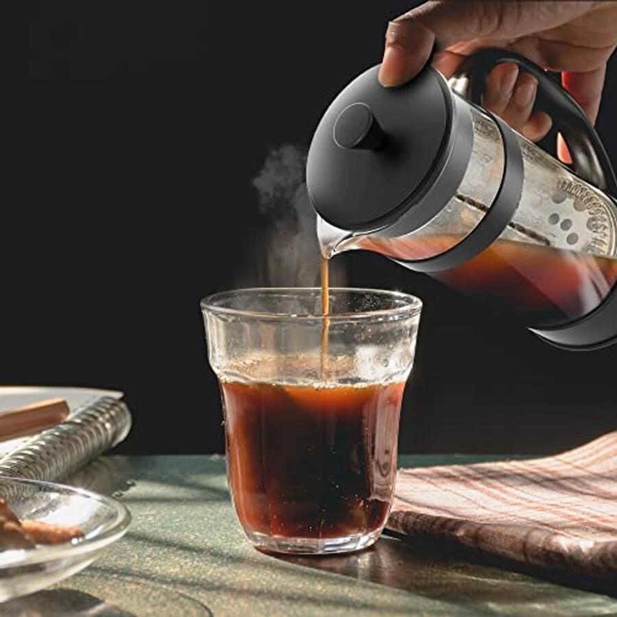 Draagbare Franse Pers Koffiezetter Hittebestendig Glas & RVS Behuizing 1000 ml Ideaal voor Thuis en Reizen