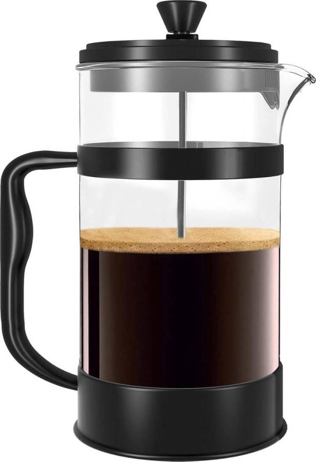 Draagbare French Press koffiezetapparaat met drievoudige filters hittebestendig glas en roestvrijstalen behuizing grote karaf 1000 ml Zwart