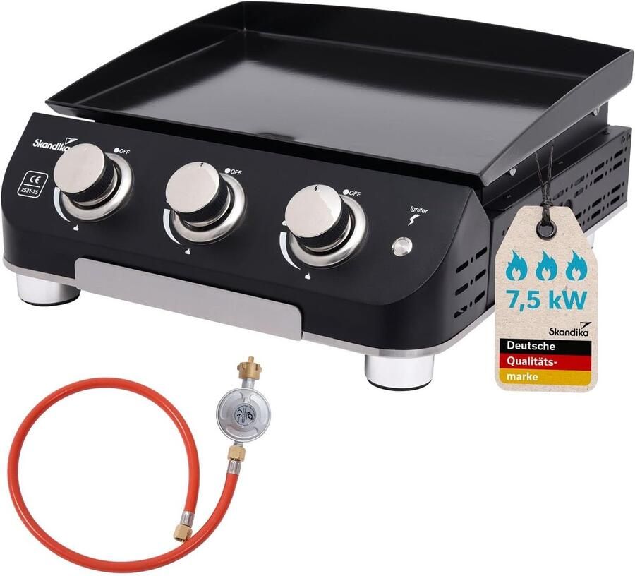Draagbare Gasplancha Grillplaat met 3 Branders voor Buiten & Camping BBQ