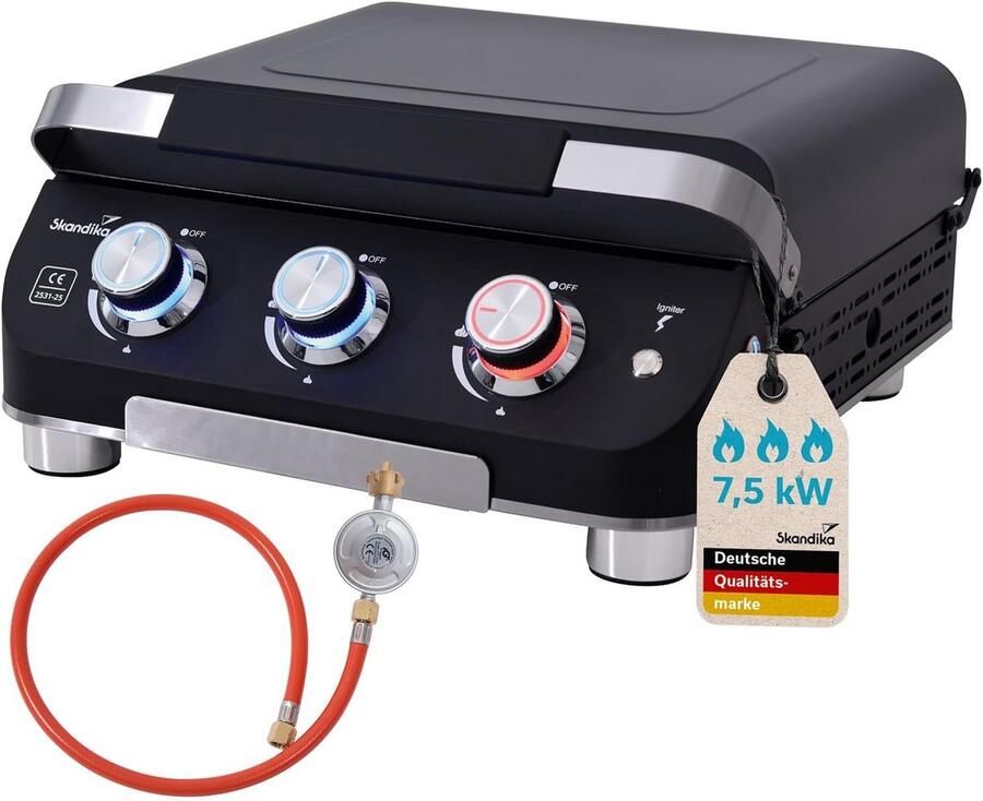 Draagbare Gasplancha met 3 Branders voor Buiten Grillen Camping en Balkon