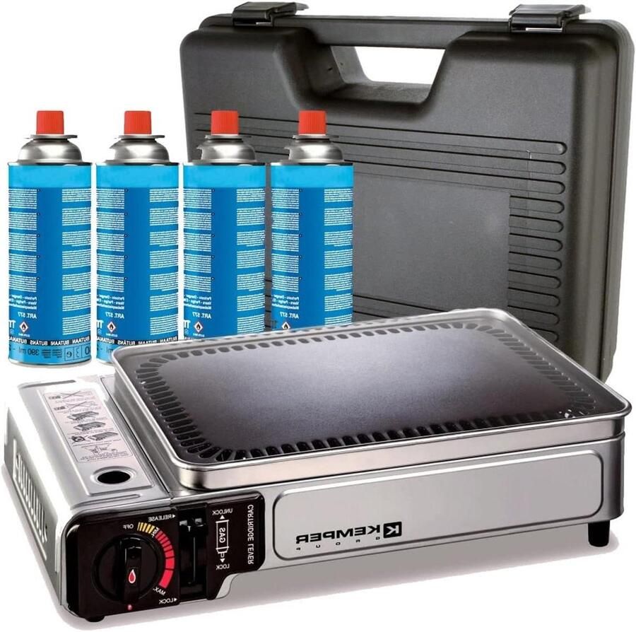 Draagbare Gasplancha Tafelgrill Buiten Koken Anti-aanbaklaag 34x25 cm Grill Zilver