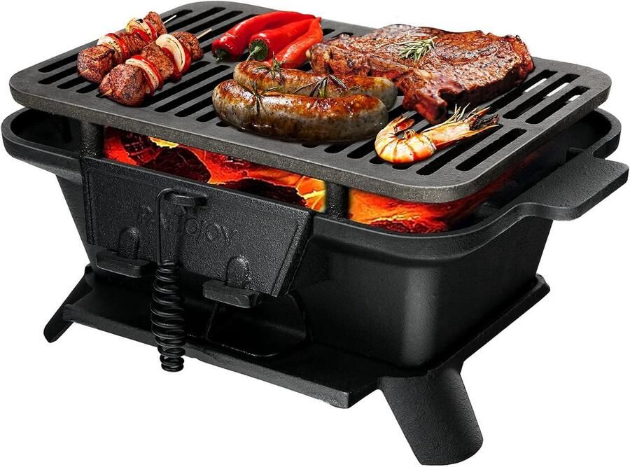Draagbare Gieterijzeren Houtskoolgrill voor Camping en Picknick