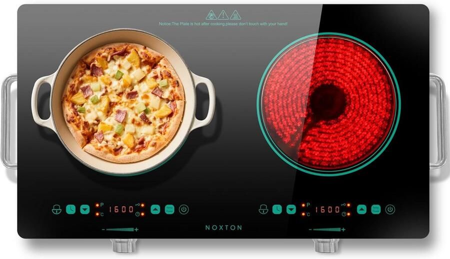 Draagbare Glaskeramische Kookplaat met 2 Pitten Vrijstaand met Timer en Kinderbeveiliging