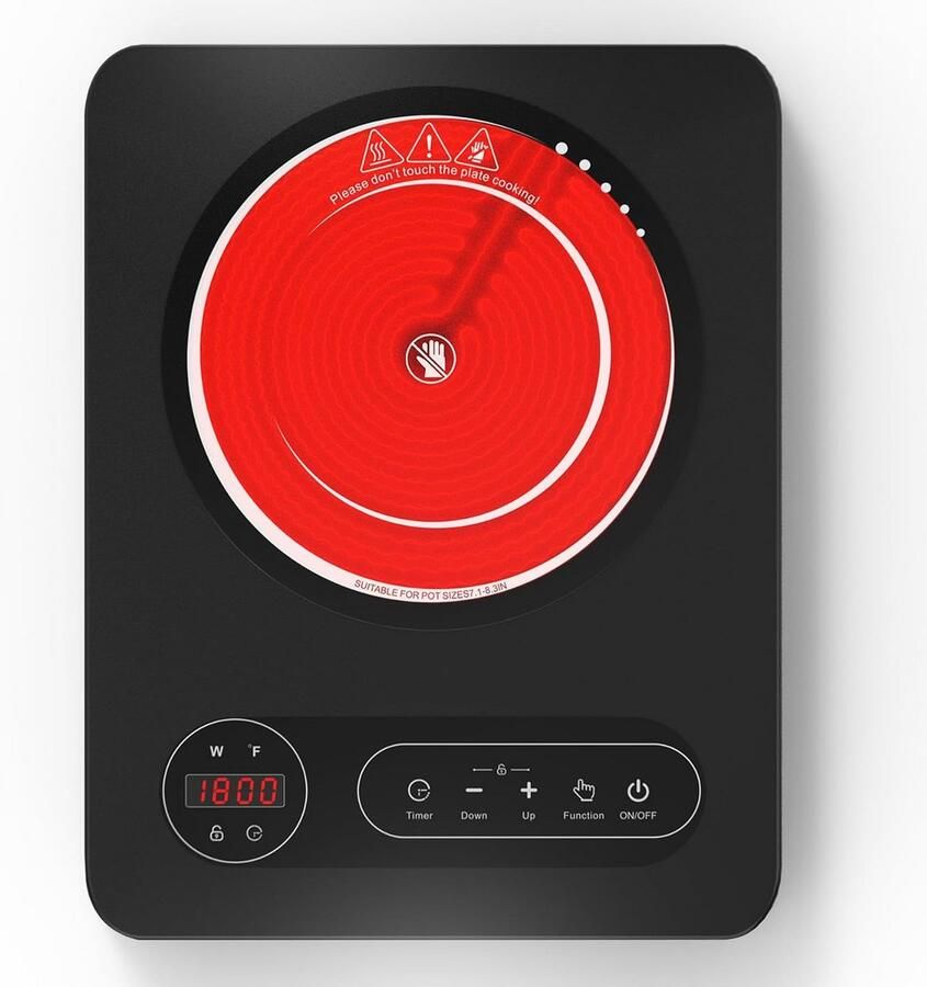 Draagbare Glaskeramische Kookplaat met LED Touch Bediening en Timer