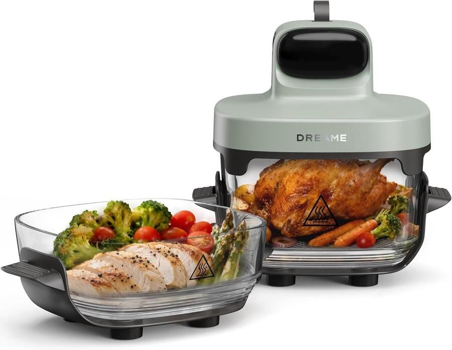 Draagbare Glazen Airfryer Luchtfriteuse Lunchbox Gezond Koken Dubbele Bakconfiguratie 4.5 Liter Groen