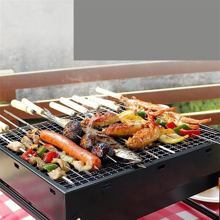 Draagbare Grill Buiten Koken Tuinfeest Organiseren Hittebestendig Materiaal Mini Formaat Zwart - Foto 2