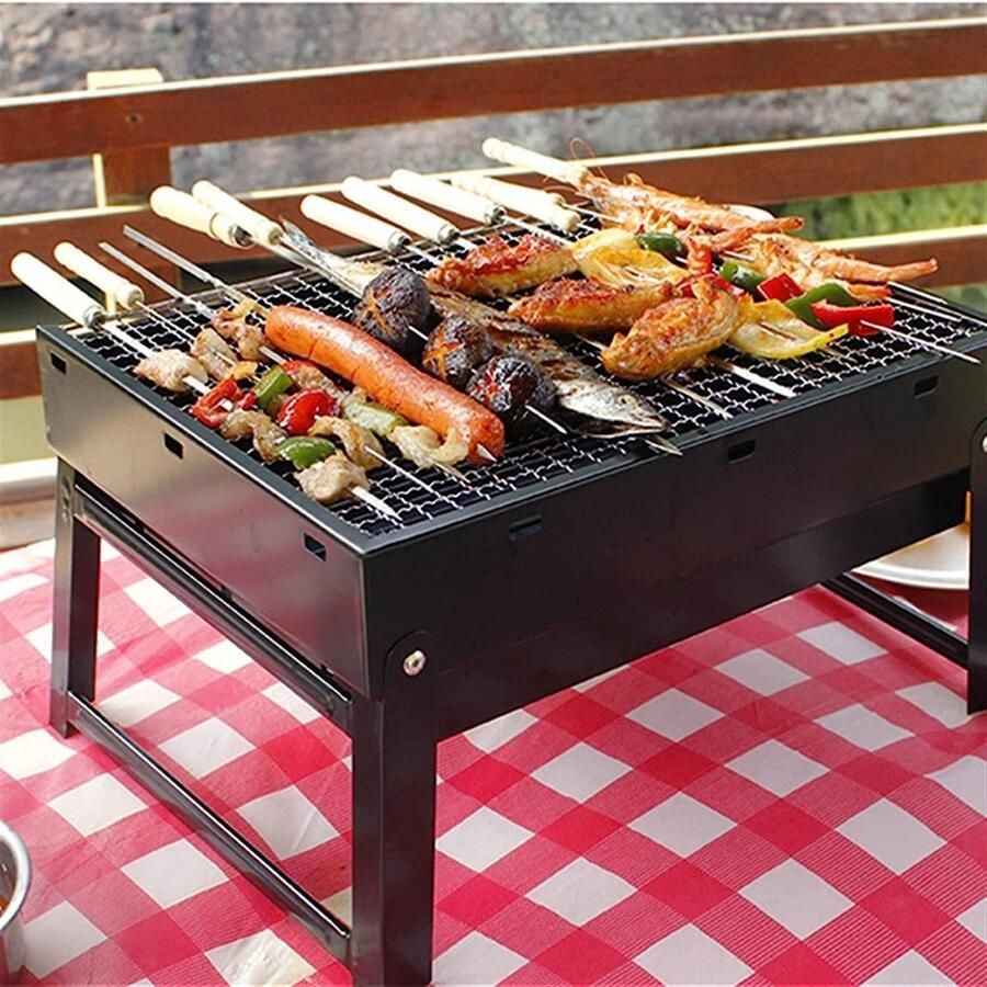 Draagbare Grill Buiten Koken Tuinfeest Organiseren Hittebestendig Materiaal Mini Formaat Zwart